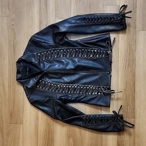 Vintage look faux leather lace up jacket